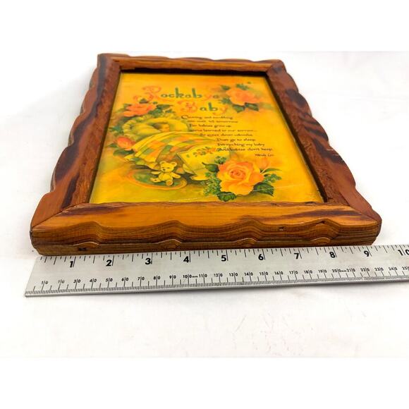 Vintage 1970's Rockabye Baby Wooden Plaque Frame Nursery Art Wall Decor 9"x11" - Picture 6 of 9